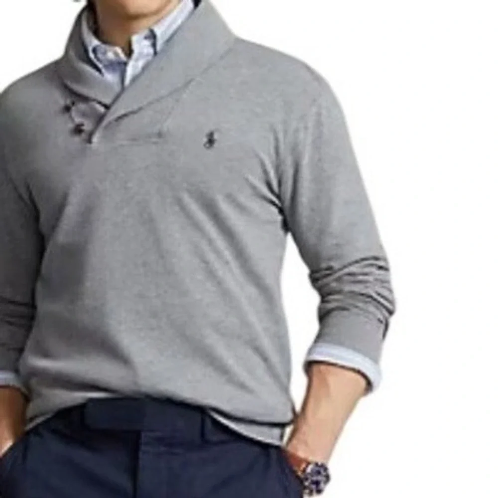 Polo Ralph Lauren Shawl Collar Pullover Sweatshirt Mens XL Grey Heather Jersey